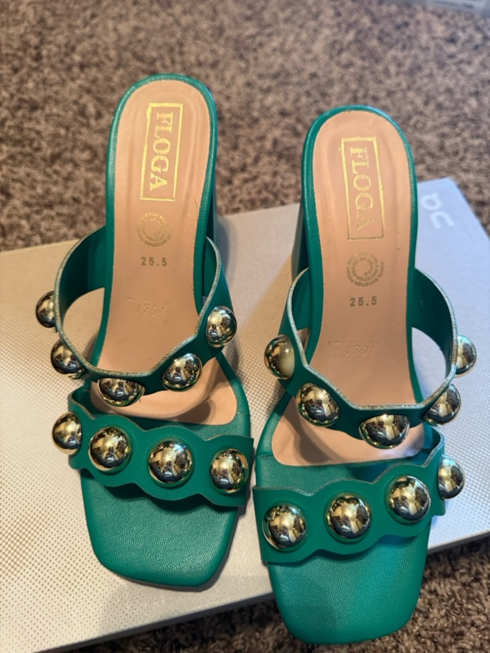 Floga Green Stud-Accent Slide Sandals